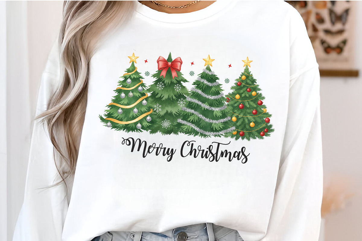Watercolor Merry Christmas Tree PNG, an Illustration by SinaCreation (Photo 3 of 7)