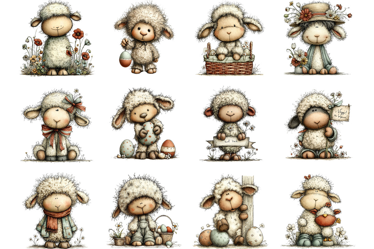 Whimsical Easter Sheep Clipart, an Illustration by Designking (Photo 3 of 5)