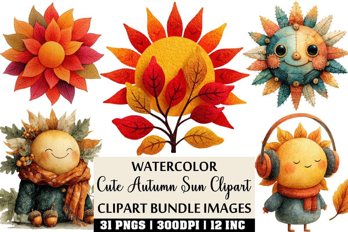Cute Autumn Sun Clipart, an Illustration by Craft Nest (Photo 1 of 4)