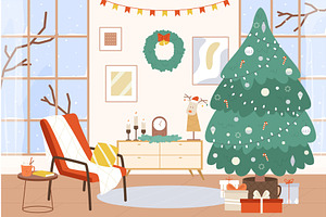 Christmas Tree Living Room Interior