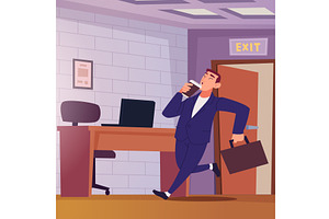 Late on work. businessman with cup, a Food Illustration by Onyx