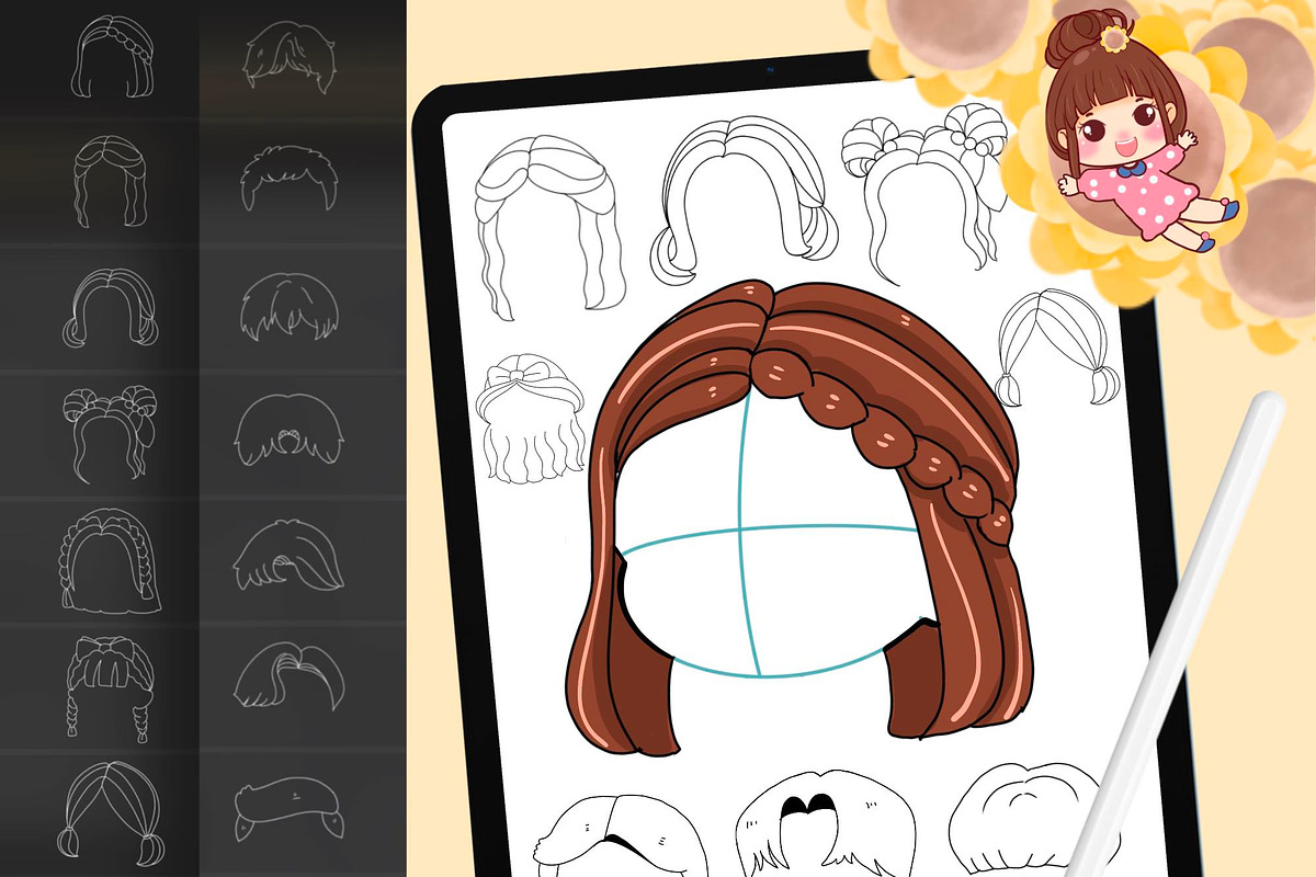 130+ Procreate Hair Stamp Brushes, a Brush Add-On by DrawingStoryShop (Photo 1 of 18)
