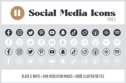 11 Vector Social Media Icons Pack 2, an Icon by Em & Dash