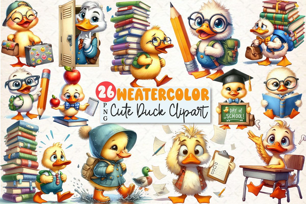 Back To School Funny Ducks Clipart, a Seasonal Illustration by Rose Art (Photo 1 of 4)