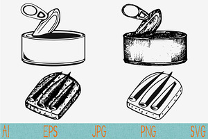 tin can svg, sprats svg set vector