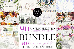 Watercolor Floral Bundle 90 in1, an Animal Illustration by whiteheartdesign