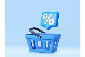 3d Shopping cart with percent, an Object Illustration by ModVector