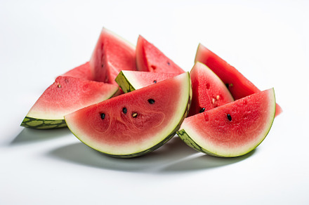 Sliced watermelon on white background. Generative AI, a Food & Drink Photo by AlyaAnd
