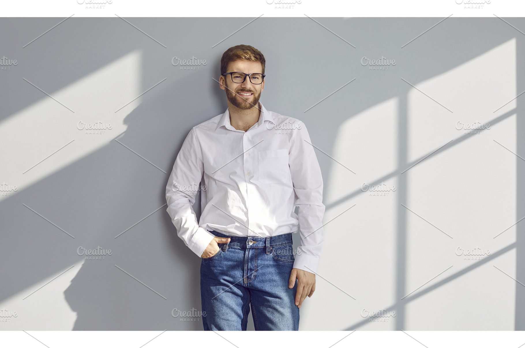 Portrait of man in white shirt, blue, a Person Photo by StudioRomantic