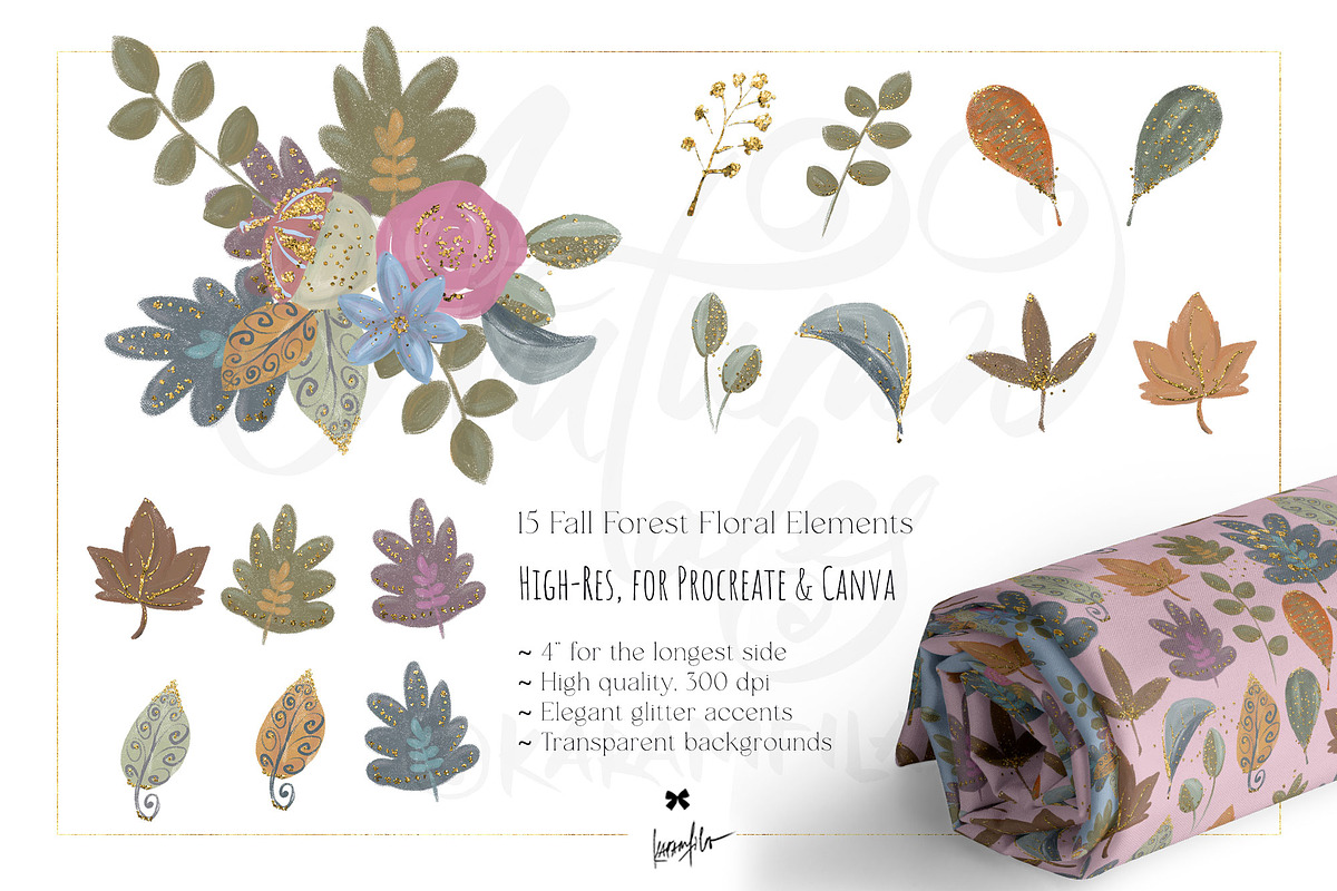 Fall Woodland Clipart & Patterns Kit, a Seasonal Illustration by KaramfilaS (Photo 8 of 25)