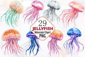 jellyfish, watercolor, cliparts, sea, an Illustration by RobertsArt