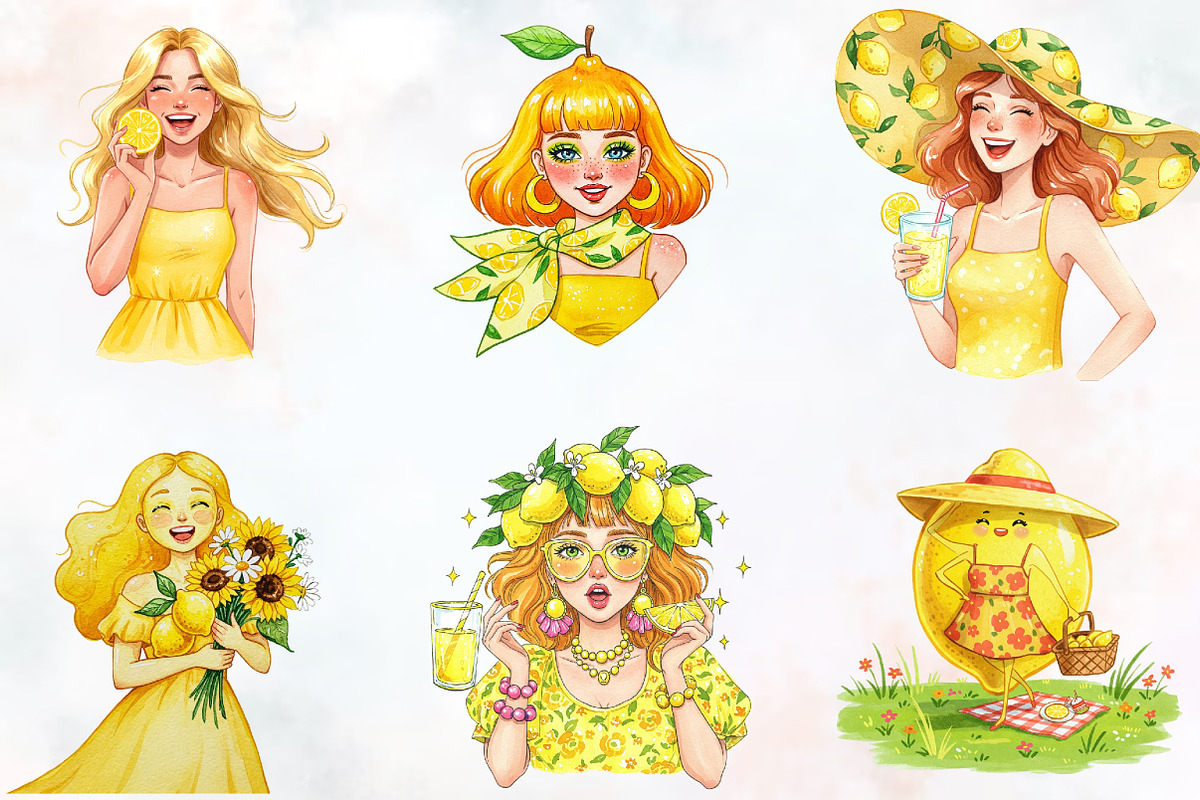 Summer Lemon Woman Clipart, an Illustration by RobertsArt (Photo 3 of 7)