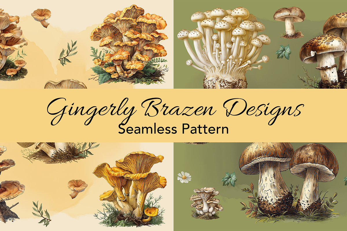 Cottagecore Mushroom SeamlessPattern, a Pattern Graphic by Gingerly Brazen Designs