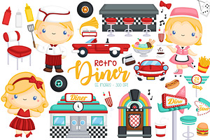 Retro Diner Fast Food Clipart