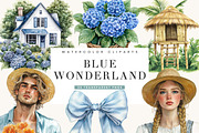 Vintage Blue Wonderland Clipart, a Person Illustration by BusyDaydesign (Thumbnail 1 of 9)