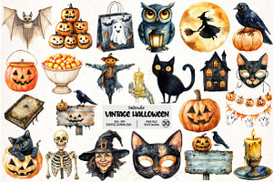 Vintage Halloween Decorations PNG, an Illustration by Pixels.Craft