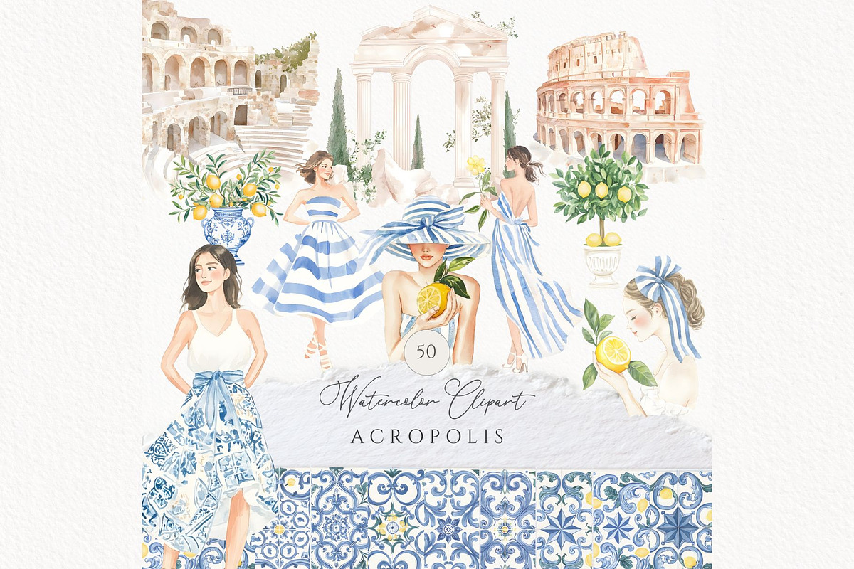 Acropolis Mediterranean Lemon, a Decorative Illustration by Invite to Clipart (Photo 1 of 8)