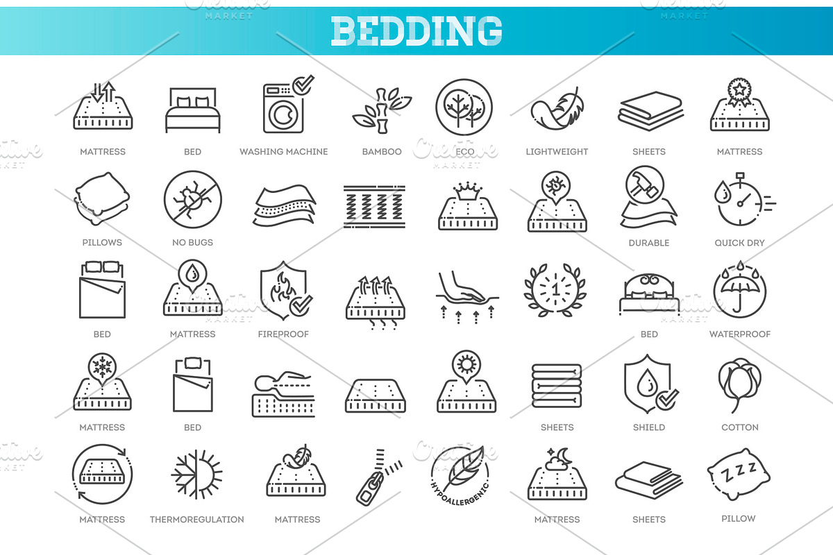 Set of outline bedding icons, an Object Illustration by Tettygreen (Photo 1 of 3)