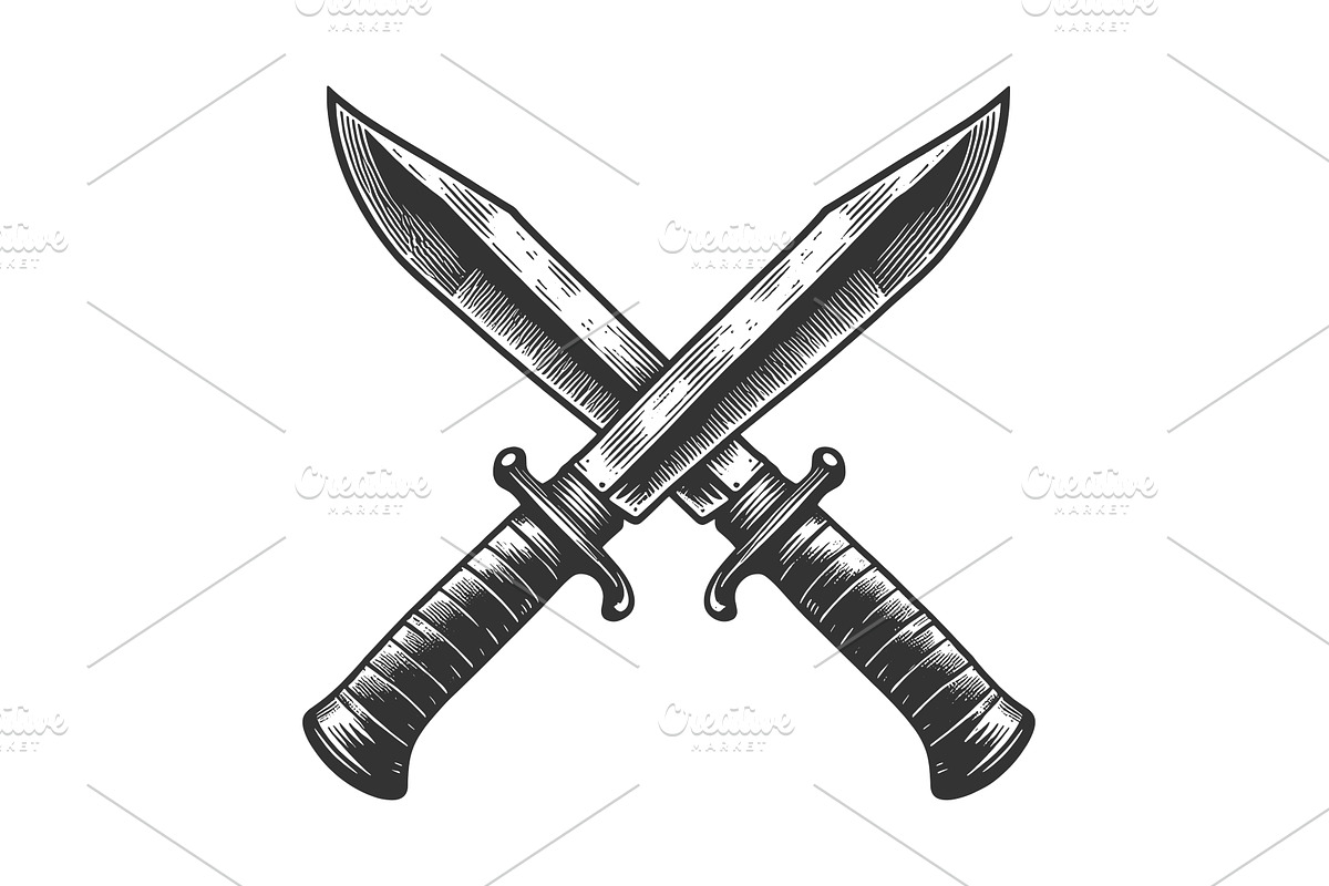 crossed hunting knives Machete, an Object Illustration by AlexArt