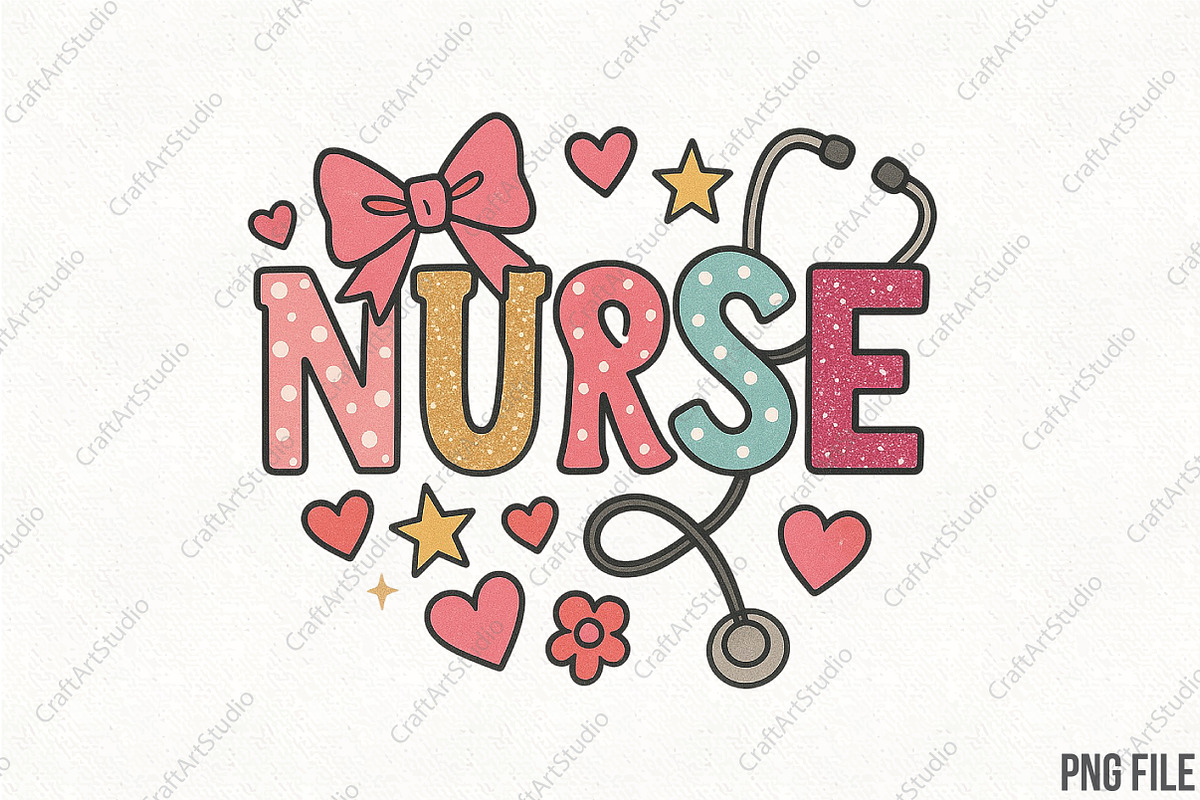 Valentine Pink Nurse Stethoscope Bow, an Illustration by CraftArtStudio (Photo 1 of 4)