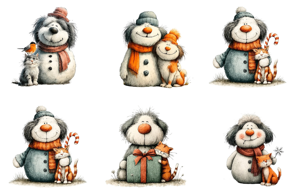 Whimsical Christmas Snowman Clipart, an Illustration by DreamArtGraphic (Photo 3 of 5)