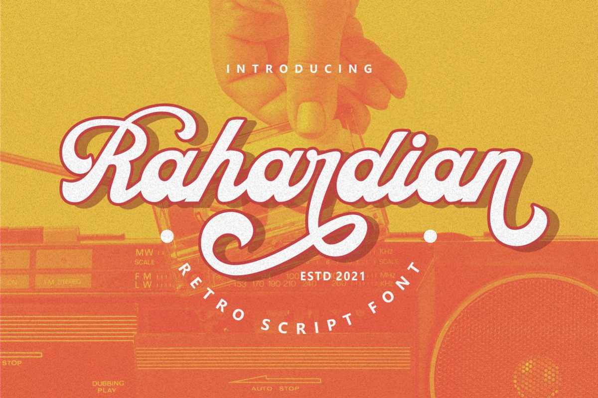 Rahardian - Retro Script Font, a Script Font by PutraCetol Studio (Photo 1 of 12)