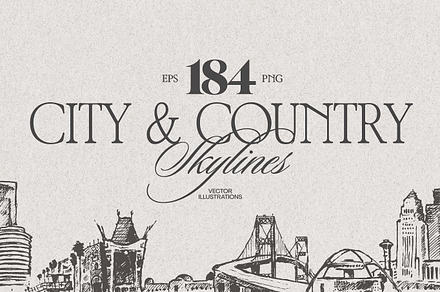 Hand Drawn City & Country Skylines, a Work Illustration by TheMountBirdStudio