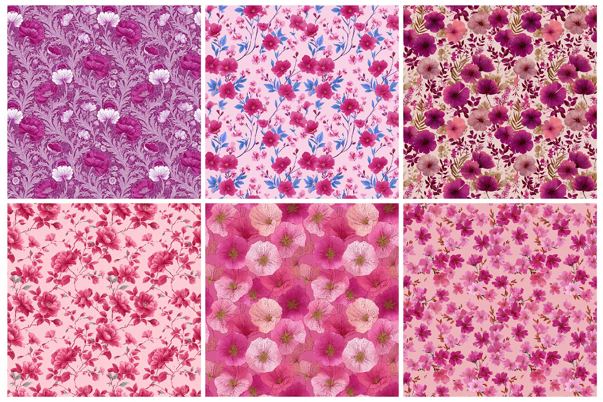 Pink Floral Seamless Patterns, an Illustration by DreamPrint404 (Photo 2 of 5)