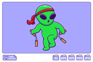 Cute Kung Fu Alien With Nunchaku, an Object Illustration by Artstorystudio
