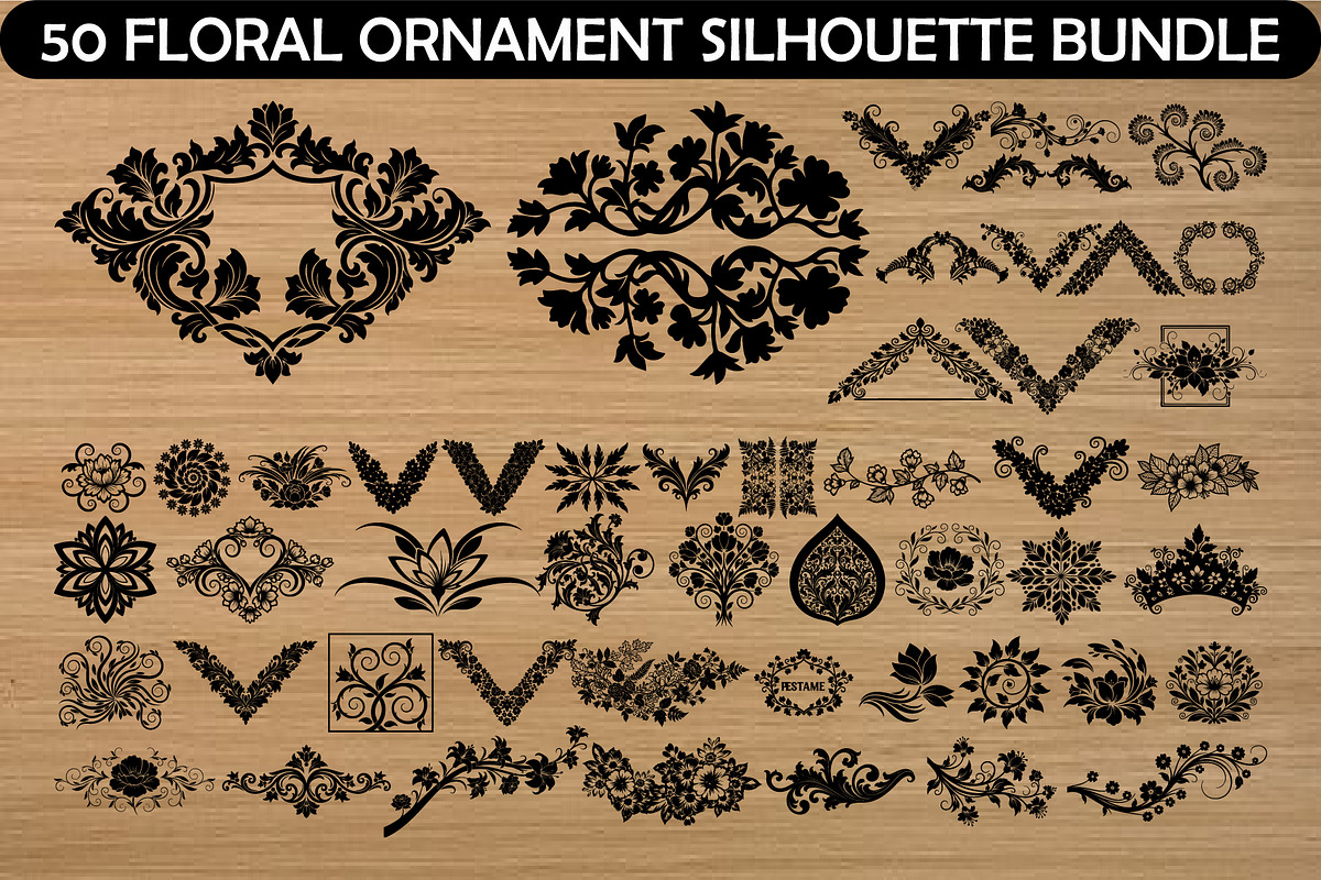 50 Floral Ornament Scroll Silhouette, an Illustration by yasushie (Photo 1 of 4)
