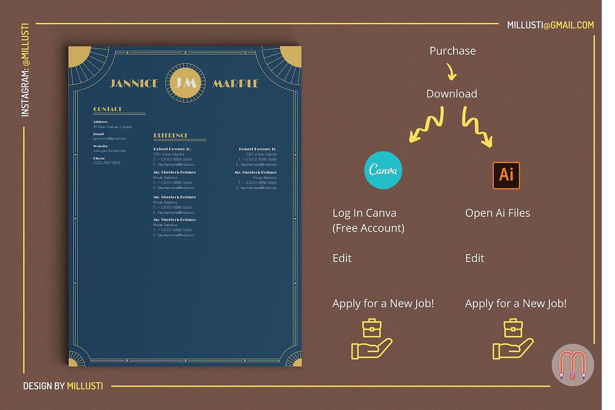 Art Deco Resume Template with Photo, a Resume Template by Millusti (Photo 7 of 7)