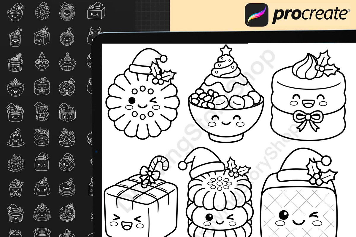 Christmas Kawaii Dessert Procreate, a Brush Add-On by DrawingStoryShop (Photo 2 of 6)