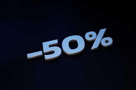 Fifty percent discount on dark background