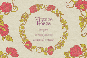 Vintage roses elements & brushes