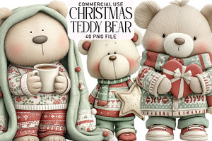 Christmas Teddy Bear Clipart, an Illustration by Daily.Designs