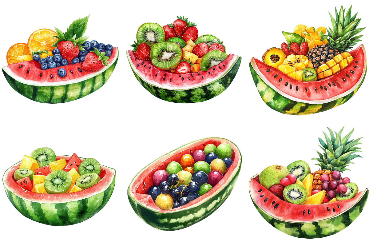Watermelon Boat with Fruit Clipart, an Illustration by Pixels.Craft (Photo 5 of 9)
