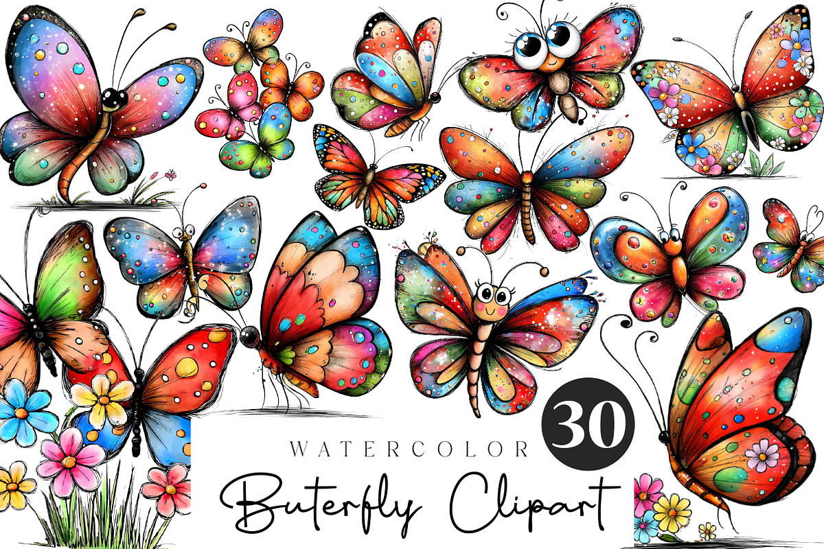Whimsical buterfly clipart, an Illustration by CreationArt (Photo 1 of 5)