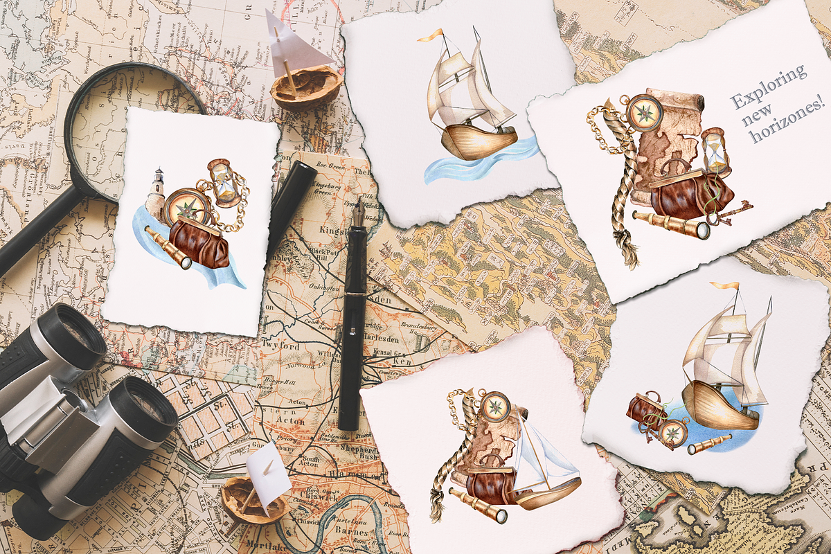 Nautical watercolor clipart, an Illustration by Kate Lanbina (Photo 5 of 12)