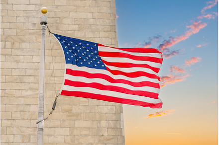 US flag near Washington Monument, an Architecture Photo by sborisov