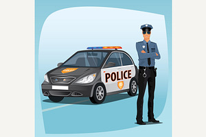 Police officer with patrol car