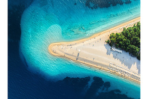 Aerial view of blue sea and sandy, a Nature Photo by den-belitsky