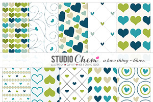 Love Blues Digital Pattern Papers