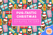 Christmas Pugs Seamless Pattern, a Pattern Graphic by Rebecca Flaherty (Thumbnail 1 of 3)