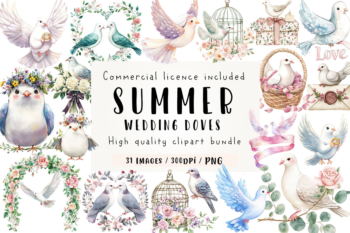 Summer Wedding Doves Clipart, an Illustration by CreationArt (Photo 1 of 9)