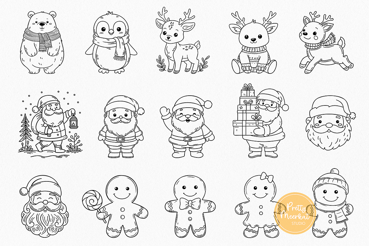 Christmas Line Art Bundle Clipart, a Seasonal Illustration by Pretty Meerkat (Photo 2 of 7)