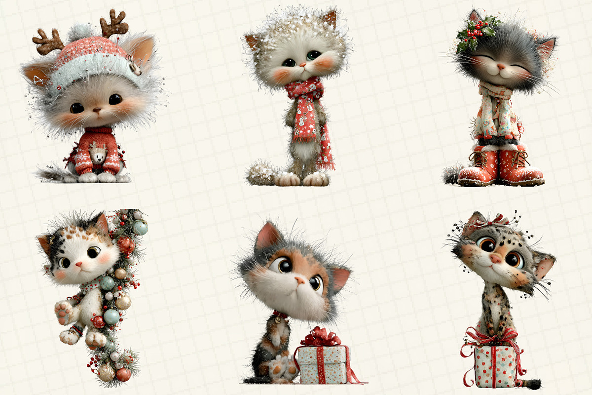 Christmas Cute Cats Clipart, an Illustration by DreamCafeArt (Photo 2 of 8)