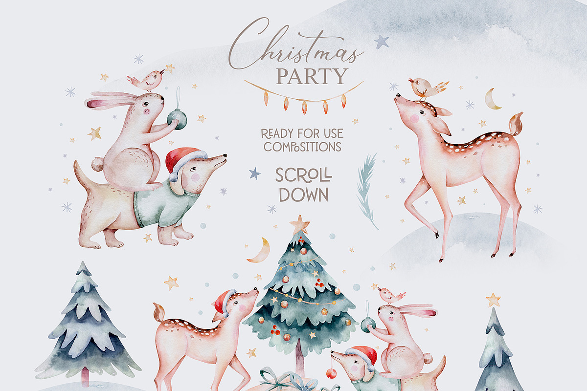 70% off Watercolor Christmas Bundle, an Animal Illustration by Peace ART (Photo 5 of 37)