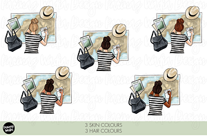 Neutral Travel Girls Clipart Set Png