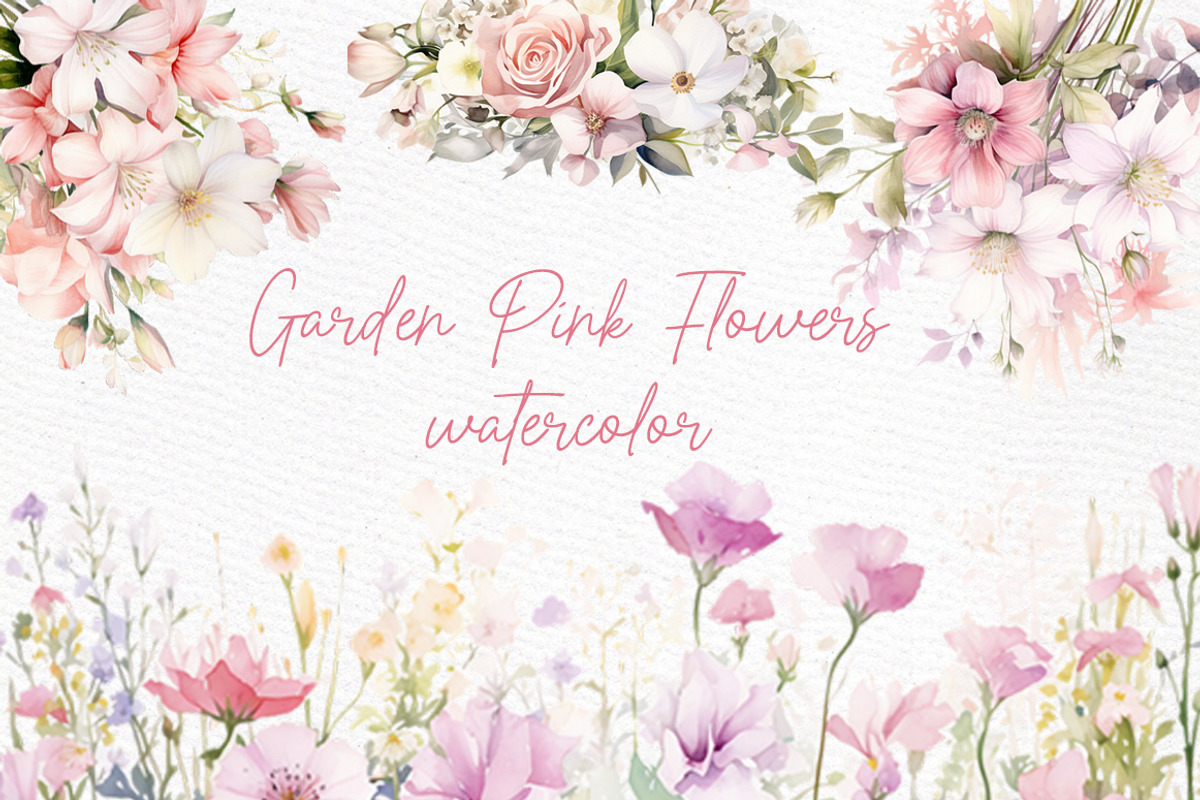 Pink Garden flowers Clipart Spring, a Decorative Illustration by LeCoqDesign (Photo 1 of 5)
