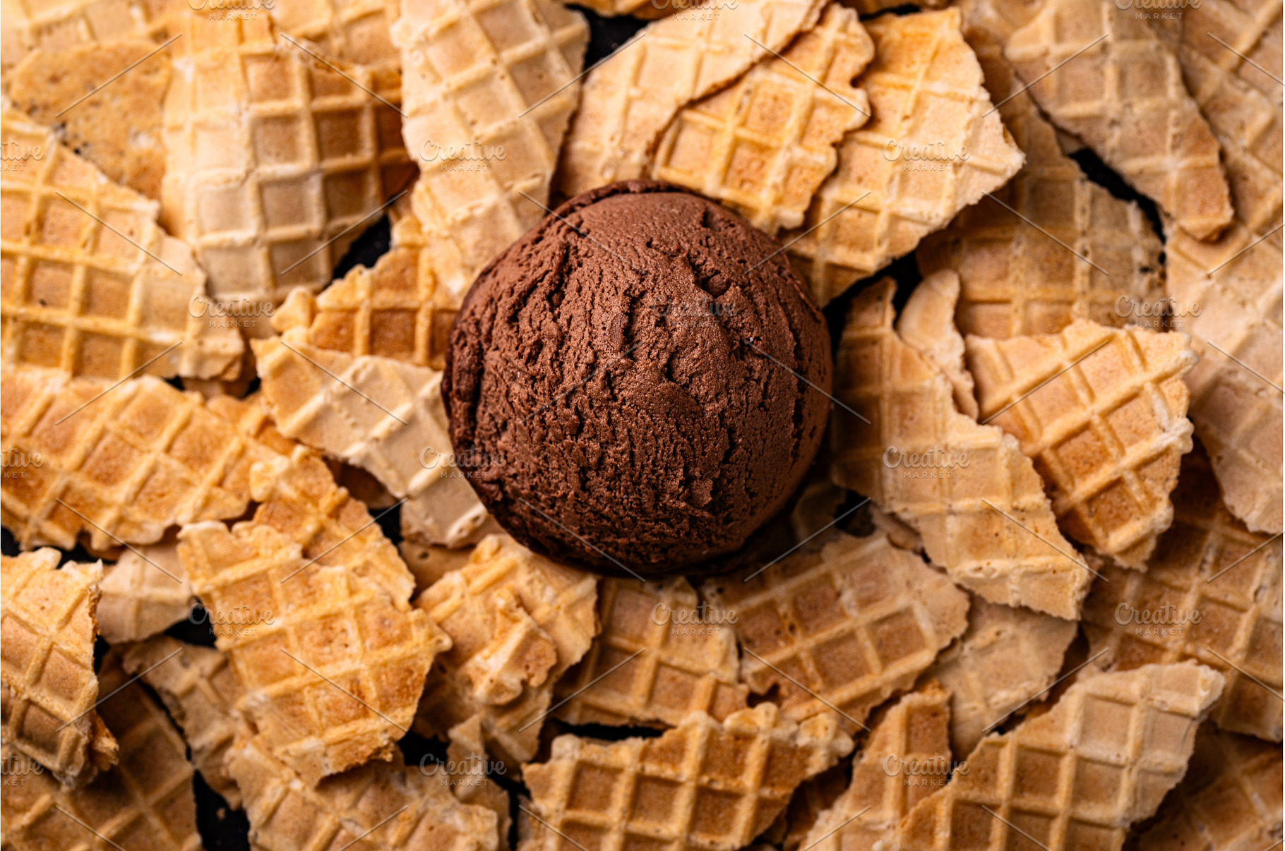 Ice cream on a waffle background, a Food & Drink Photo by Yulia Furman